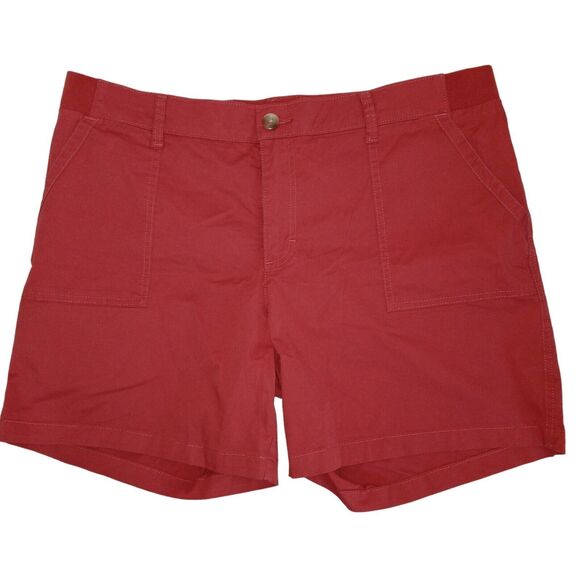 Lee Shorts Womens 18 Medium Red Bermuda Mid Rise Regular Fit Zip Pockets Cotton - Picture 1 of 12